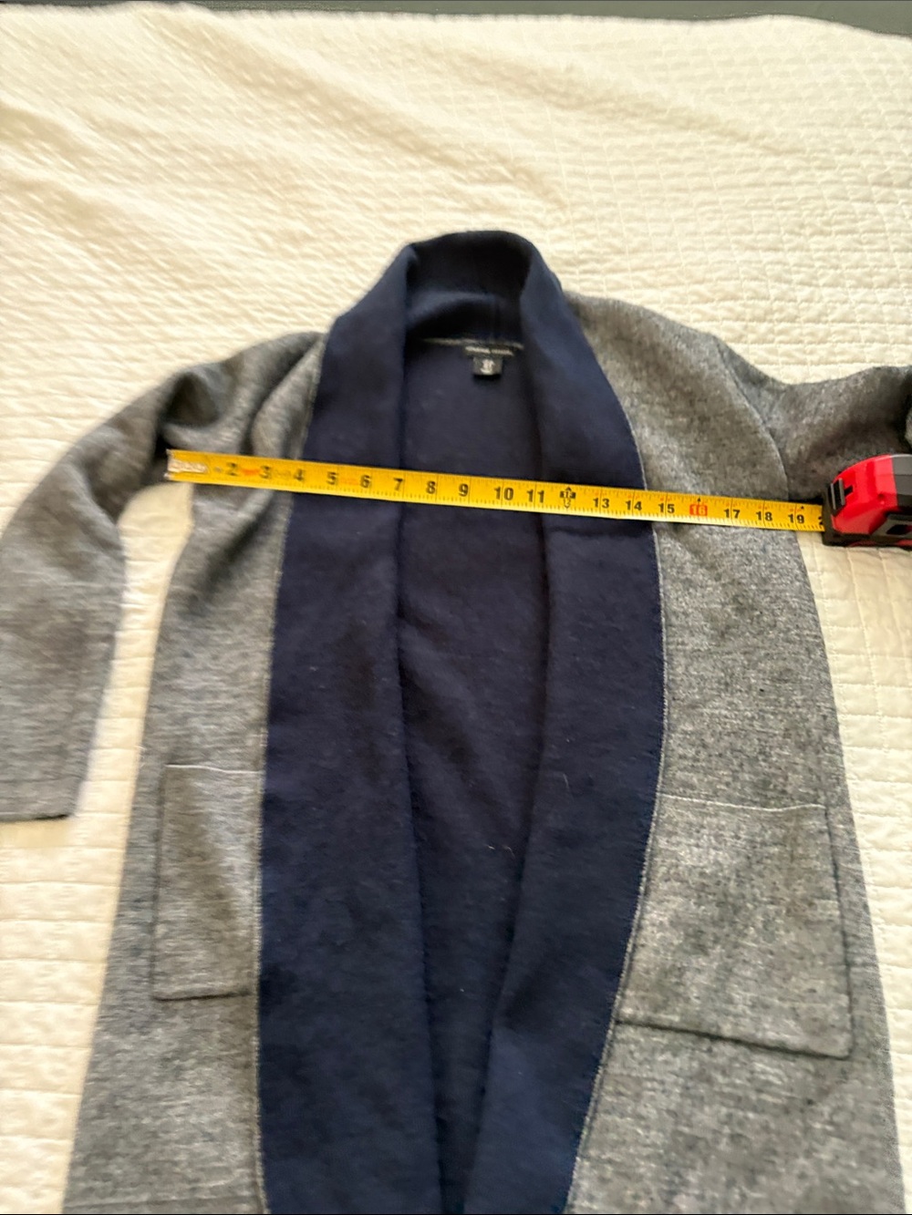 Adrienne Vittadini Gray and Navy Open-Front Cardigan - Picture 5 of 5